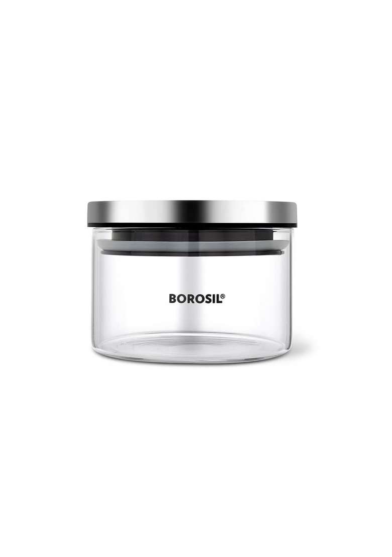 Borosil Classic Glass Jar with Airtight Stainless Steel Lid | 300 ml | 10.1 fl oz | Dishwasher Safe | Microwave Safe - Indya