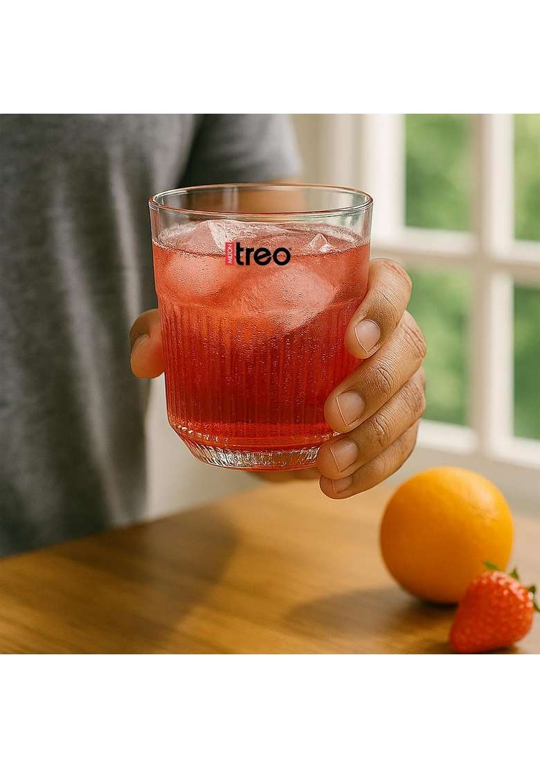 Treo By Milton Aurora Juice Tumbler I Premium Glass | 250 ml | 8.5 fl oz | 6-Piece Set - Indya