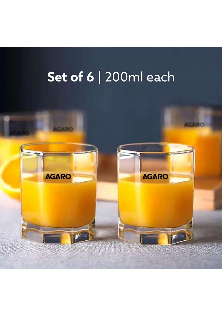 AGARO Elegant Octagonal Glass | 200 ml | 6.8 fl oz | 6-Piece Set - Indya