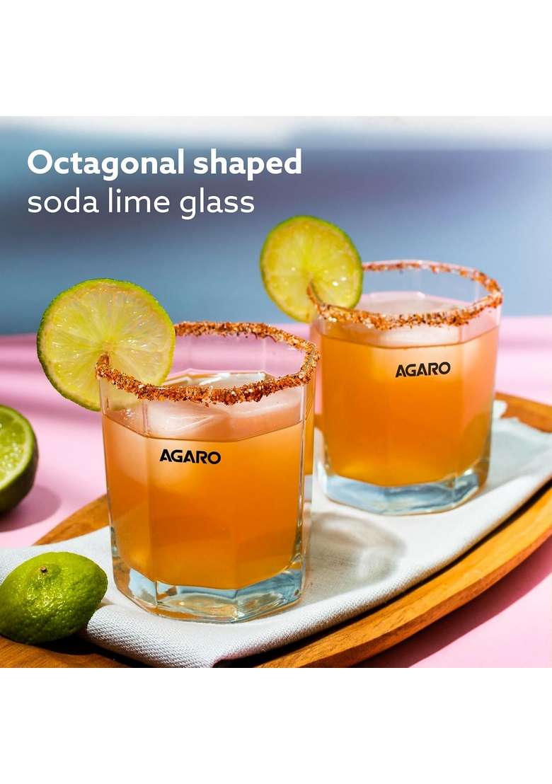 AGARO Elegant Octagonal Glass | 200 ml | 6.8 fl oz | 6-Piece Set - Indya