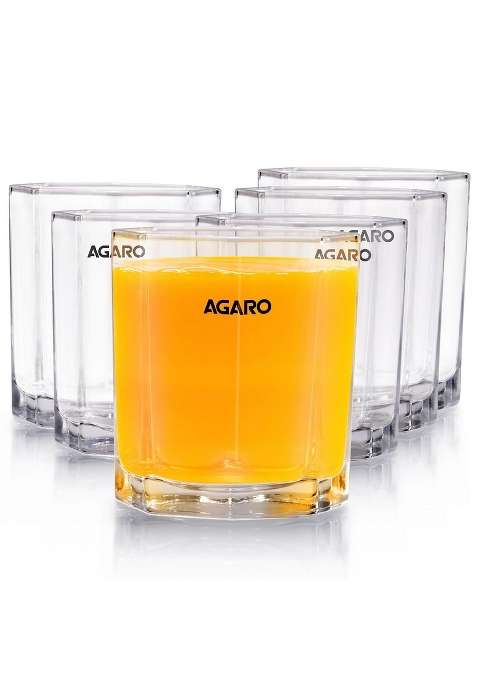 AGARO Elegant Octagonal Glass | 200 ml | 6.8 fl oz | 6-Piece Set