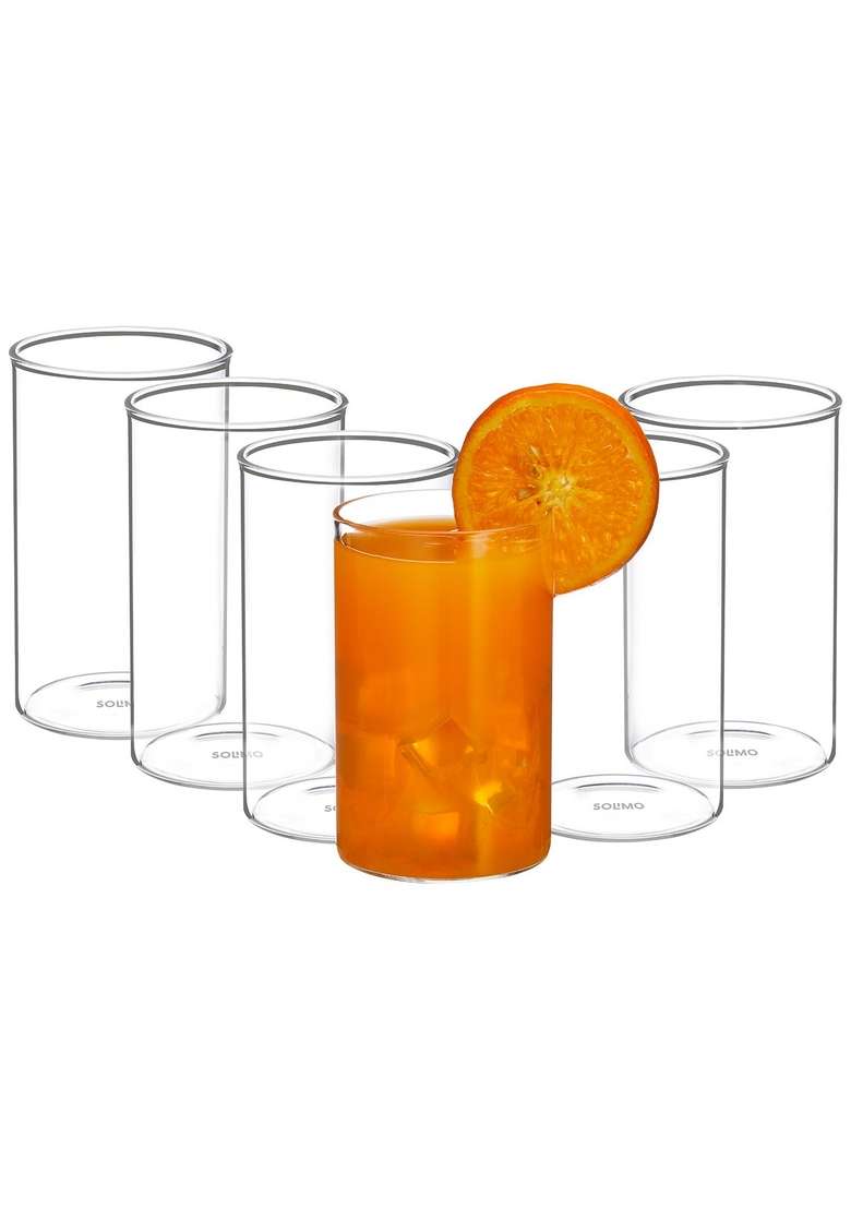 Solimo Amazon Brand Solimo Borosilicate Glass Tumbler | 300 ml | 10.1 fl oz | Pack of 6 | Dishwasher Safe | Non-Toxic | Microwave Safe - Indya