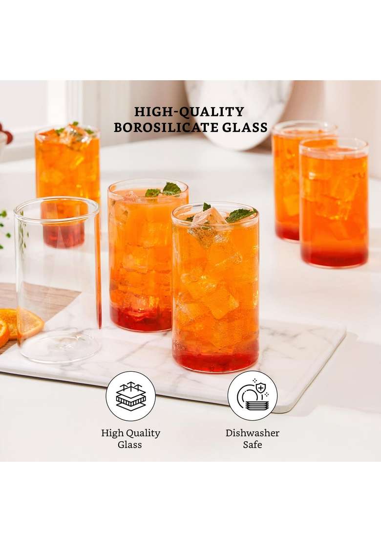 Solimo Amazon Brand Solimo Borosilicate Glass Tumbler | 300 ml | 10.1 fl oz | Pack of 6 | Dishwasher Safe | Non-Toxic | Microwave Safe - Indya