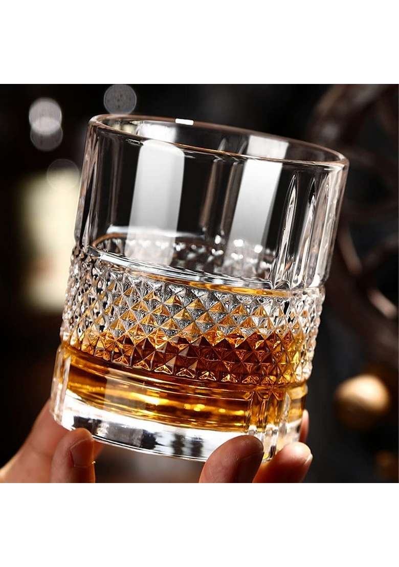 PrimeWorld Signature Crystal Whiskey Glasses Pcs- Bar Glass for Drinking Bourbon | 300 ml | 10.1 fl oz | 6-Piece Set - Indya