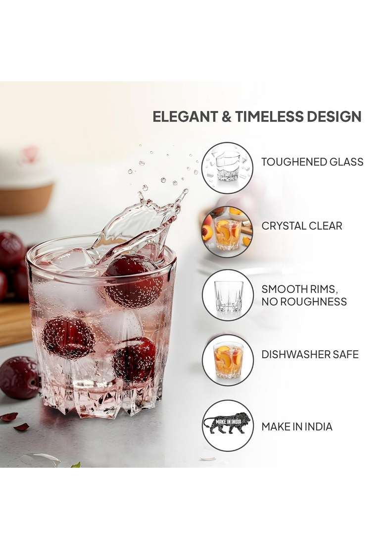 CELLO Estonia Glass Pcs | 200 ml | 6.8 fl oz | 6-Piece Set | Dishwasher Safe | Lead Free - Indya