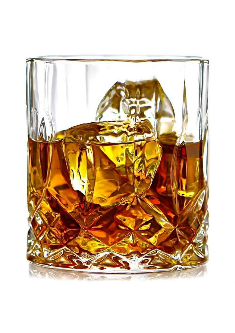 PrimeWorld Opera Crystal Whiskey Glasses Pcs- Bar Drinking Glass Set- Bourbon | 300 ml | 10.1 fl oz | 6-Piece Set - Indya