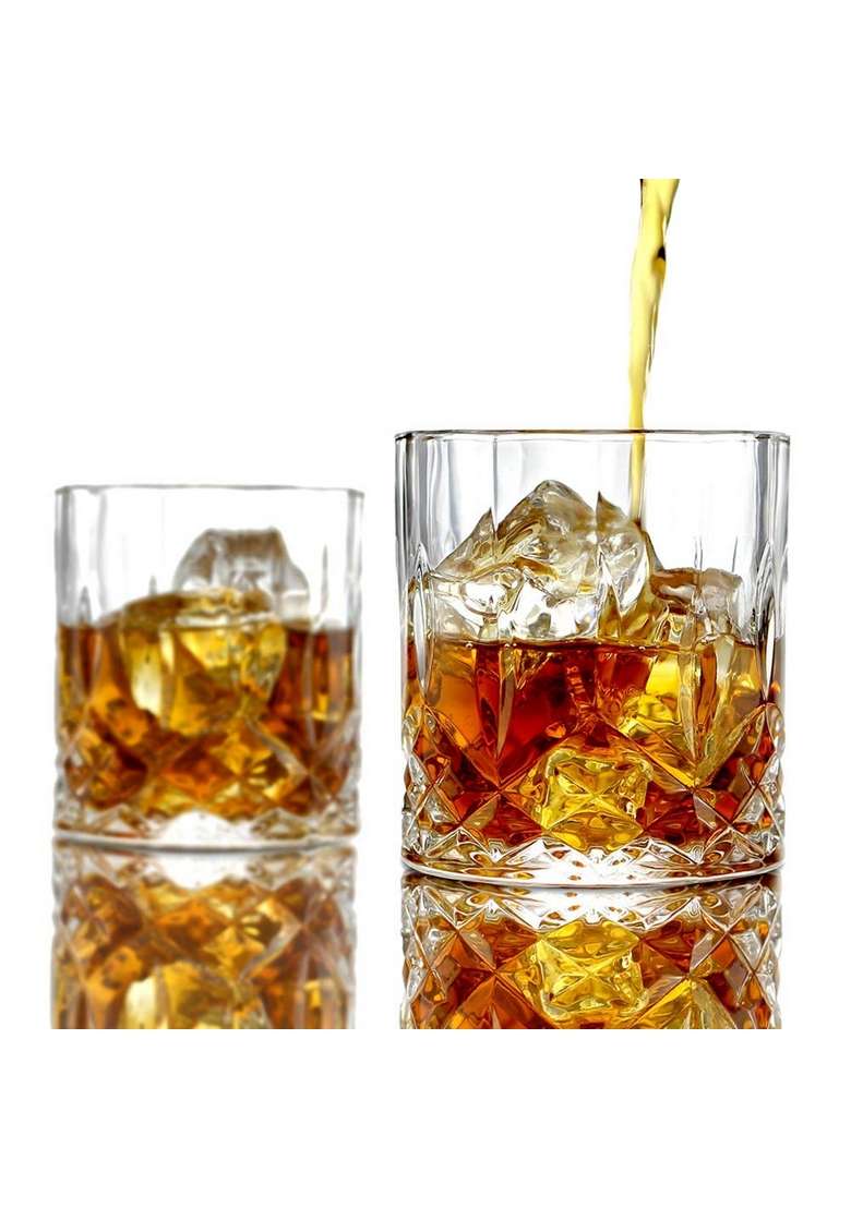 PrimeWorld Opera Crystal Whiskey Glasses Pcs- Bar Drinking Glass Set- Bourbon | 300 ml | 10.1 fl oz | 6-Piece Set - Indya