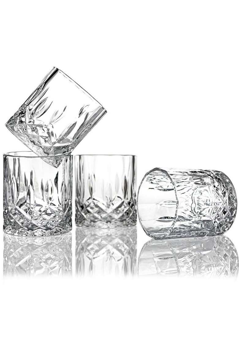 PrimeWorld Opera Crystal Whiskey Glasses Pcs- Bar Drinking Glass Set- Bourbon | 300 ml | 10.1 fl oz | 6-Piece Set - Indya