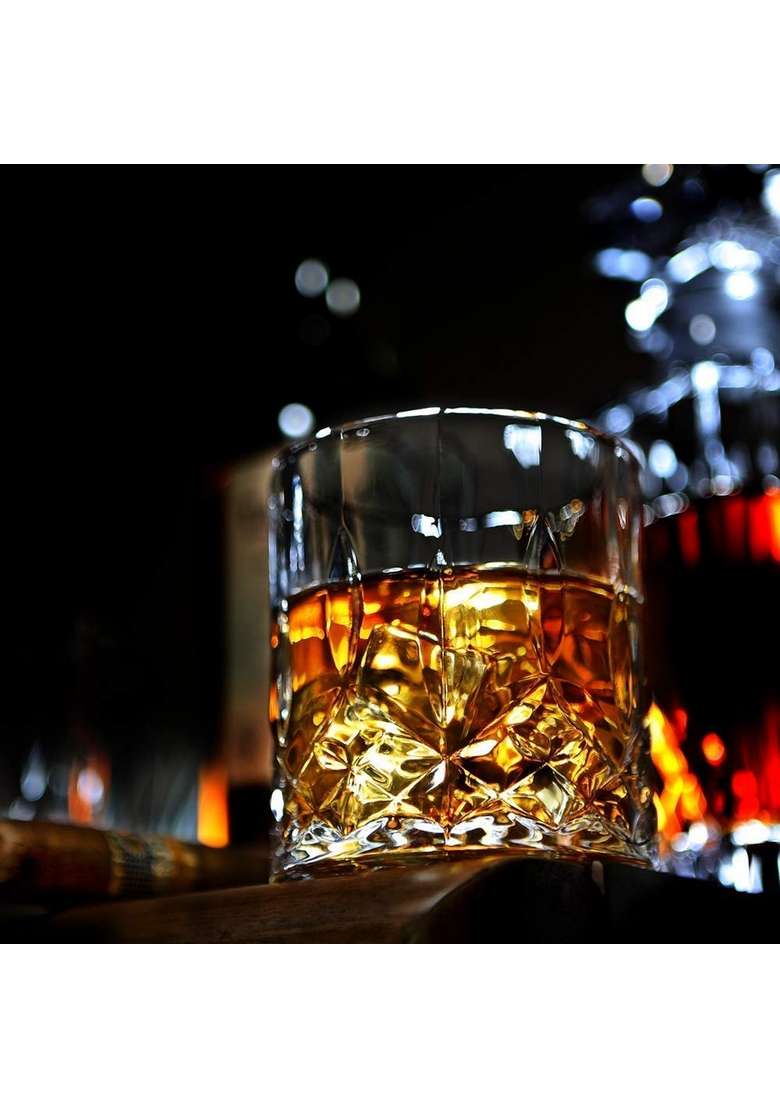 PrimeWorld Opera Crystal Whiskey Glasses Pcs- Bar Drinking Glass Set- Bourbon | 300 ml | 10.1 fl oz | 6-Piece Set - Indya