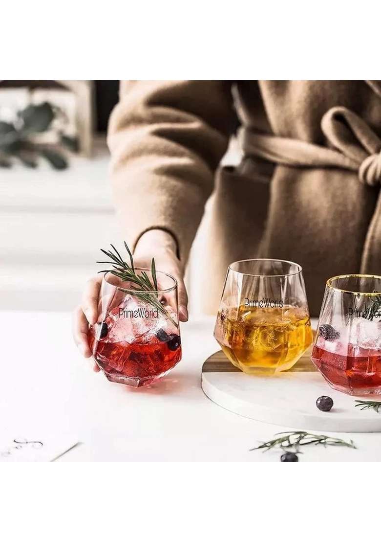 PrimeWorld Aqua Old Fashioned Glass Glasses Pcs Modern Ideal Glasses for Rocks | 300 ml | 10.1 fl oz | 6-Piece Set - Indya