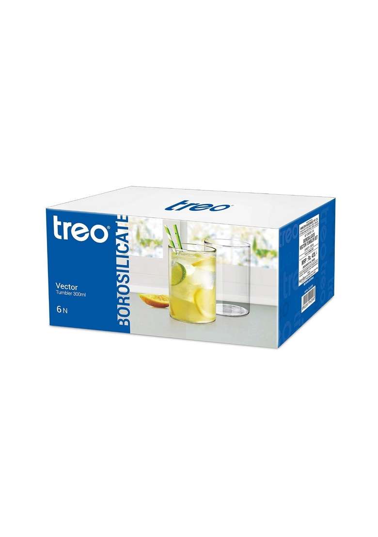Treo By Milton Vector Borosilicate Glass Tumbler | 300 ml | 10.1 fl oz | 6-Piece Set - Indya