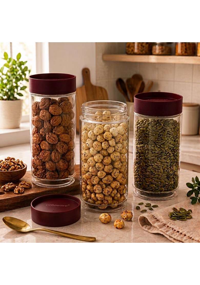 CELLO Modustack Glassy Storage Jars for Kitchen Pcs | 1000 ml | 33.8 fl oz | 3-Piece Set | Lead Free - Indya