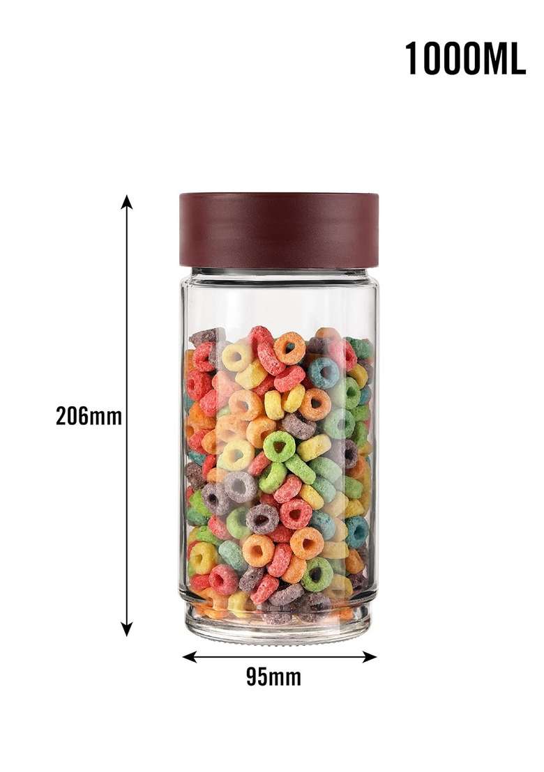 CELLO Modustack Glassy Storage Jars for Kitchen Pcs | 1000 ml | 33.8 fl oz | 3-Piece Set | Lead Free - Indya