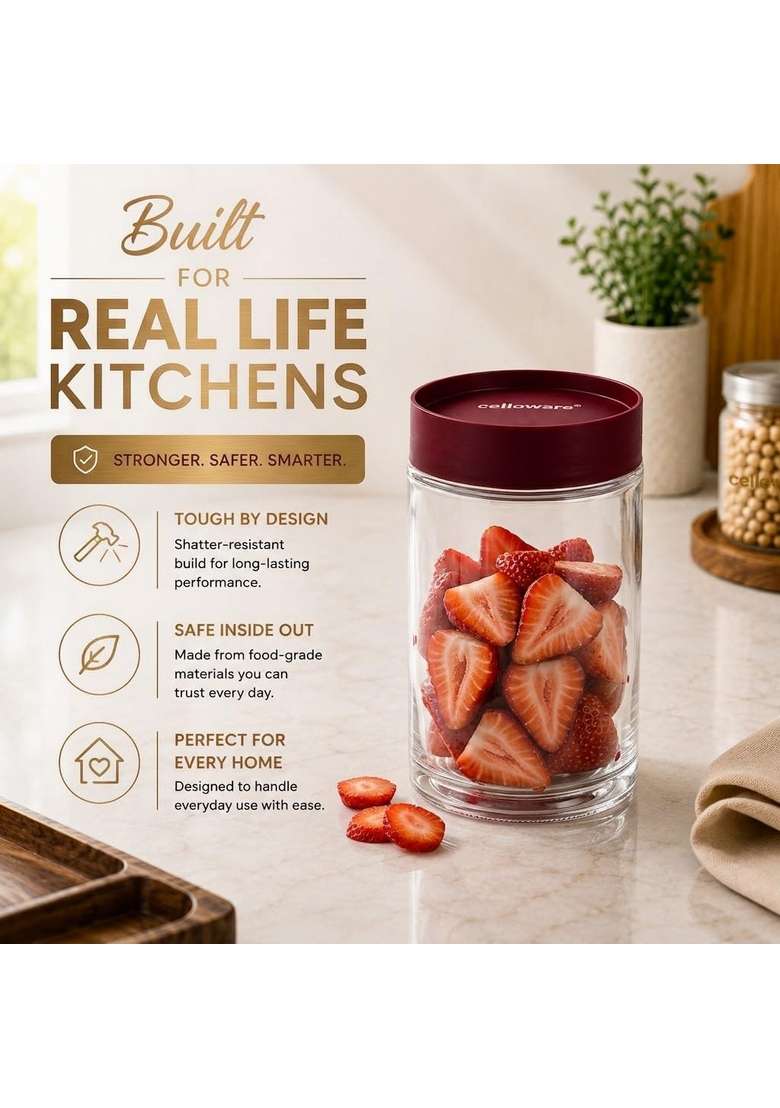 CELLO Modustack Glassy Storage Jars for Kitchen Pcs | 1000 ml | 33.8 fl oz | 3-Piece Set | Lead Free - Indya