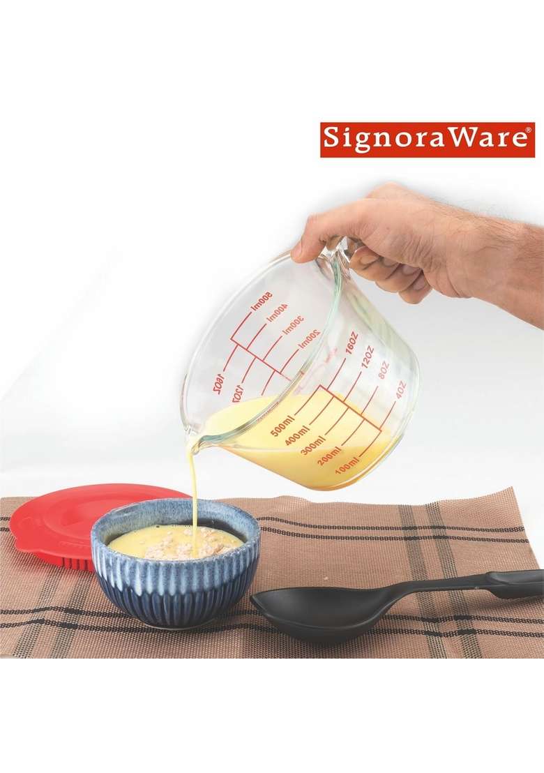 SIGNORA WARE SignoraWare Borosilicate Glass Measuring Cup | 500 ml | 16.9 fl oz | Dishwasher Safe | Microwave Safe - Indya