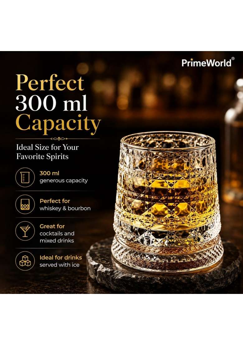 PrimeWorld LED Revolving Whiskey Glasses | 300 ml | 10.1 fl oz | 2-Piece Set | Lead Free - Indya