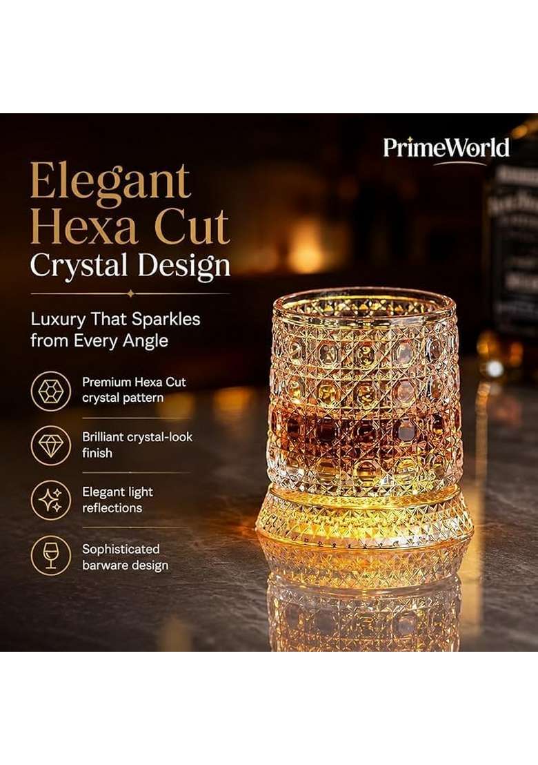PrimeWorld LED Revolving Whiskey Glasses | 300 ml | 10.1 fl oz | 2-Piece Set | Lead Free - Indya