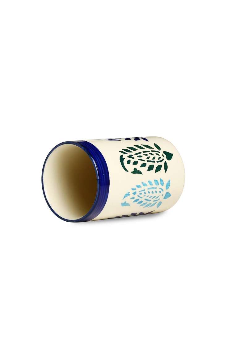 Caffeine Ceramic Stonware Handmade Blue Boota Water Glass | 300 ml | 10.1 fl oz | Dishwasher Safe | Microwave Safe - Indya