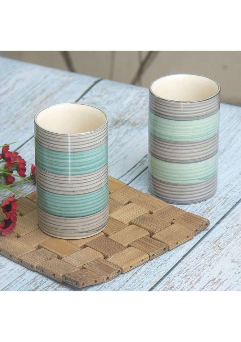 Caffeine Ceramic Handmade Sea Green Water Glass Stoneware | 300 ml | 10.1 fl oz - Indya