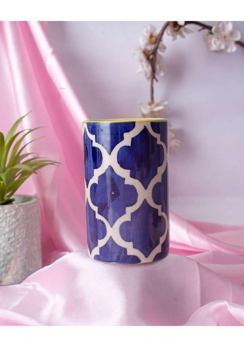 Caffeine Ceramic Stoneware Handmade Blue Umrao Water Glass | 300 ml | 10.1 fl oz - Indya