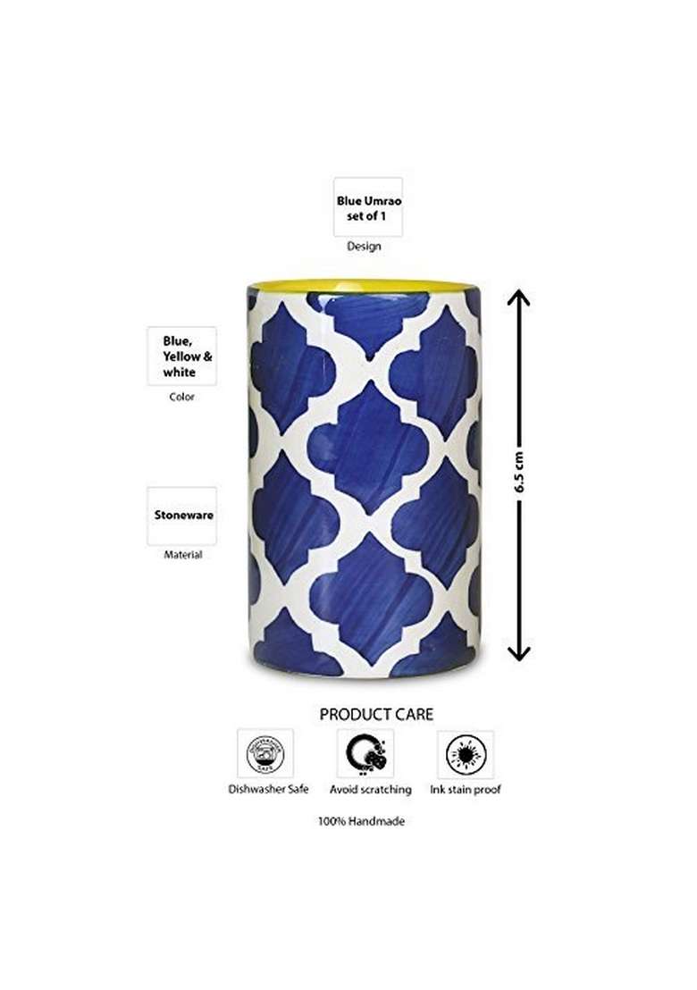 Caffeine Ceramic Stoneware Handmade Blue Umrao Water Glass | 300 ml | 10.1 fl oz - Indya