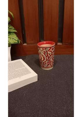 Caffeine Ceramic Handmade Red Mughal Water Glass | 300 ml | 10.1 fl oz