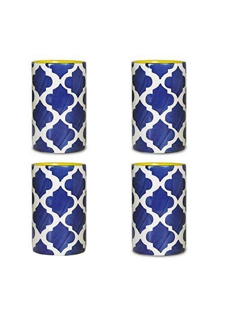 Caffeine Ceramic Stoneware Handmade Blue Umrao Water Glass | 300 ml | 10.1 fl oz | 4-Piece Set - Indya