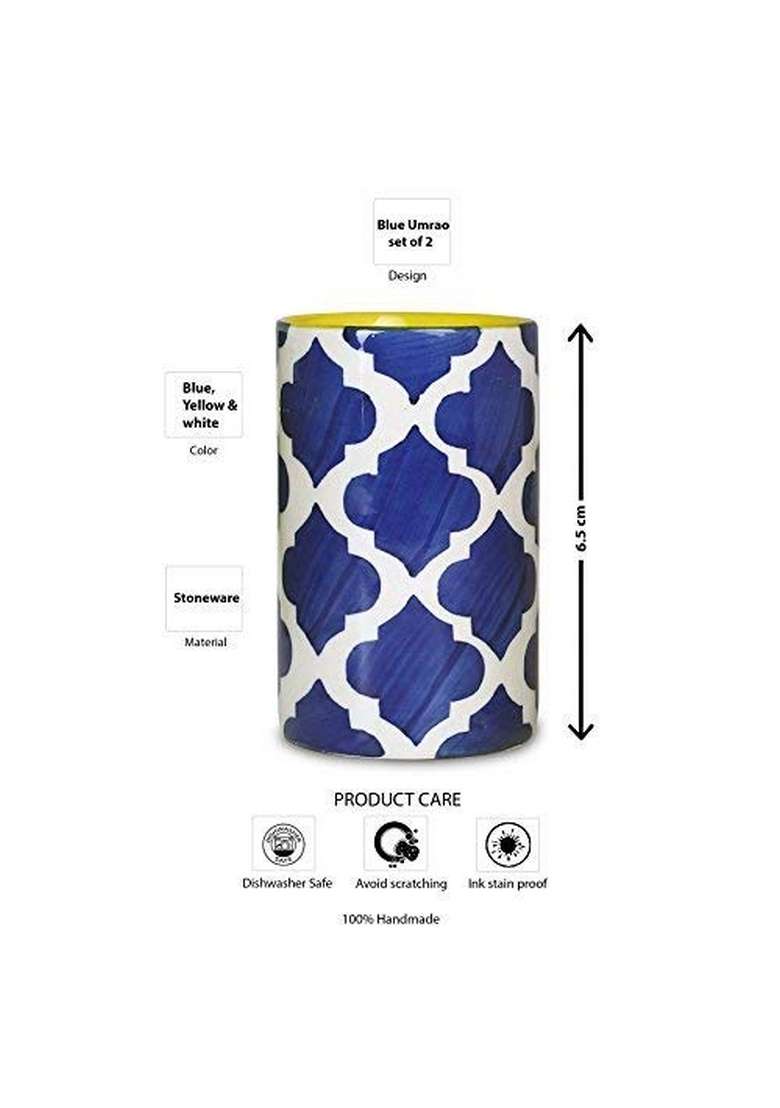 Caffeine Ceramic Stoneware Handmade Blue Umrao Water Glass | 300 ml | 10.1 fl oz | 4-Piece Set - Indya