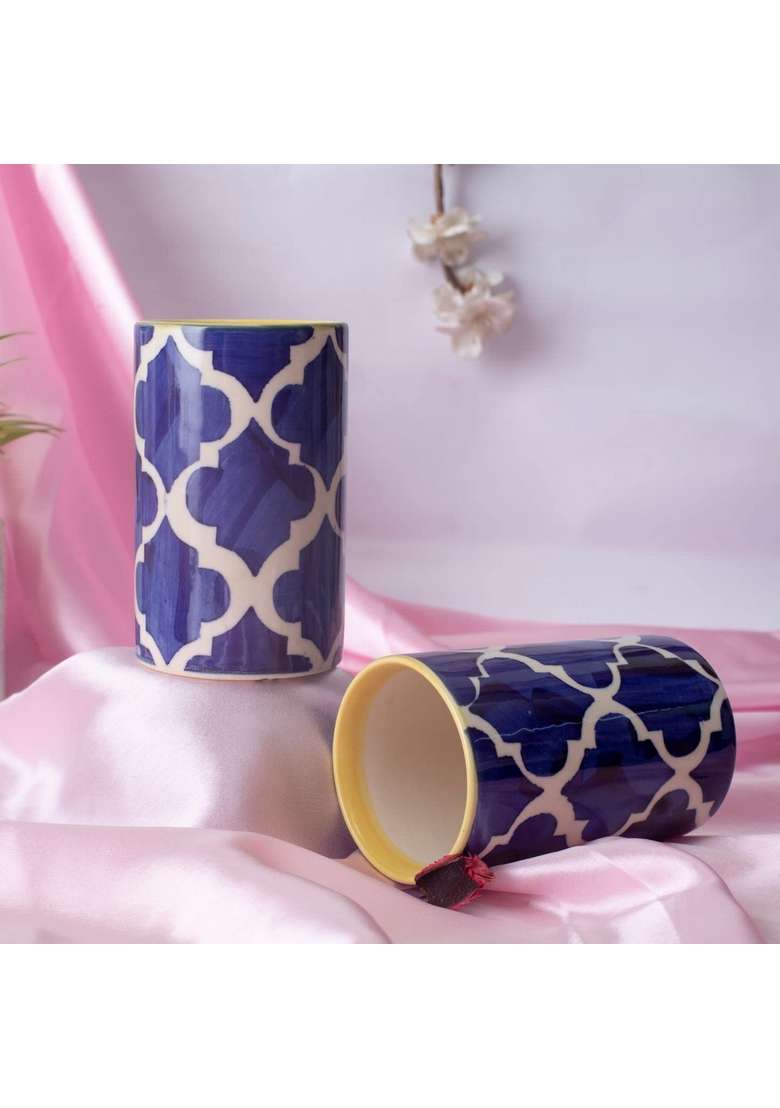 Caffeine Ceramic Stoneware Handmade Blue Umrao Water Glass | 300 ml | 10.1 fl oz | 4-Piece Set - Indya