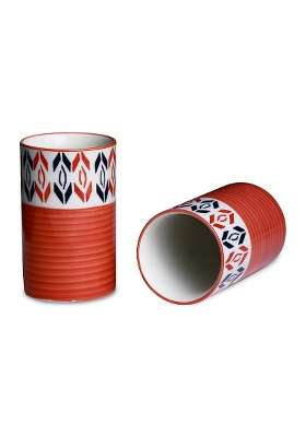 Caffeine Ceramic Stoneware Handmade Orange Arrow Pattern Water Glass | 300 ml | 10.1 fl oz | 2-Piece Set | Dishwasher Safe | Microwave Safe
