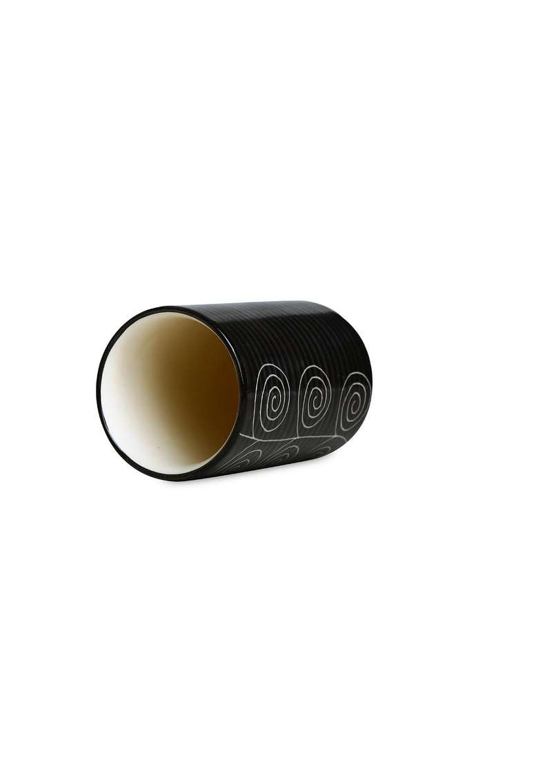 Caffeine Ceramic Stoneware Handmade Black Doodle Water Glass | 300 ml | 10.1 fl oz | 2-Piece Set - Indya
