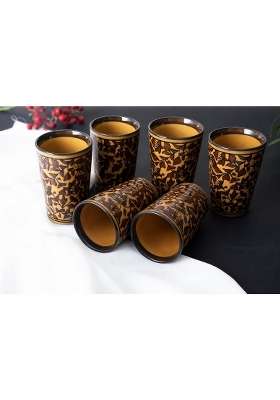 Caffeine Ceramic Handmade Brown Sehra Water Glass | 300 ml | 10.1 fl oz | 6-Piece Set