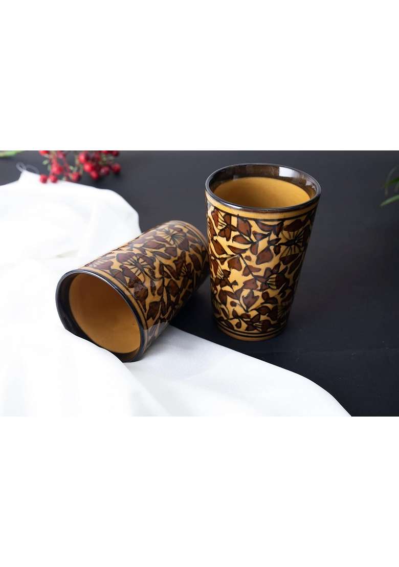 Caffeine Ceramic Handmade Brown Sehra Water Glass | 300 ml | 10.1 fl oz | 6-Piece Set - Indya