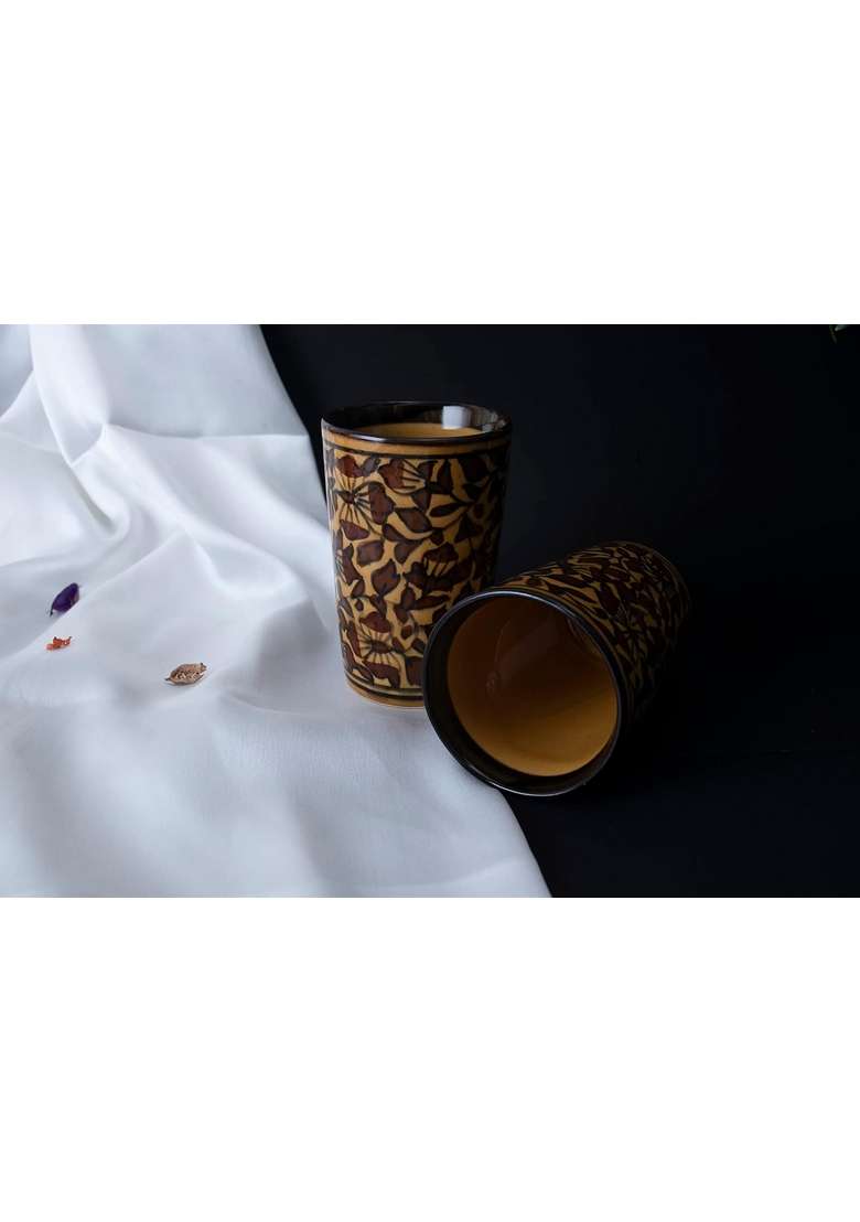 Caffeine Ceramic Handmade Brown Sehra Water Glass | 300 ml | 10.1 fl oz | 6-Piece Set - Indya