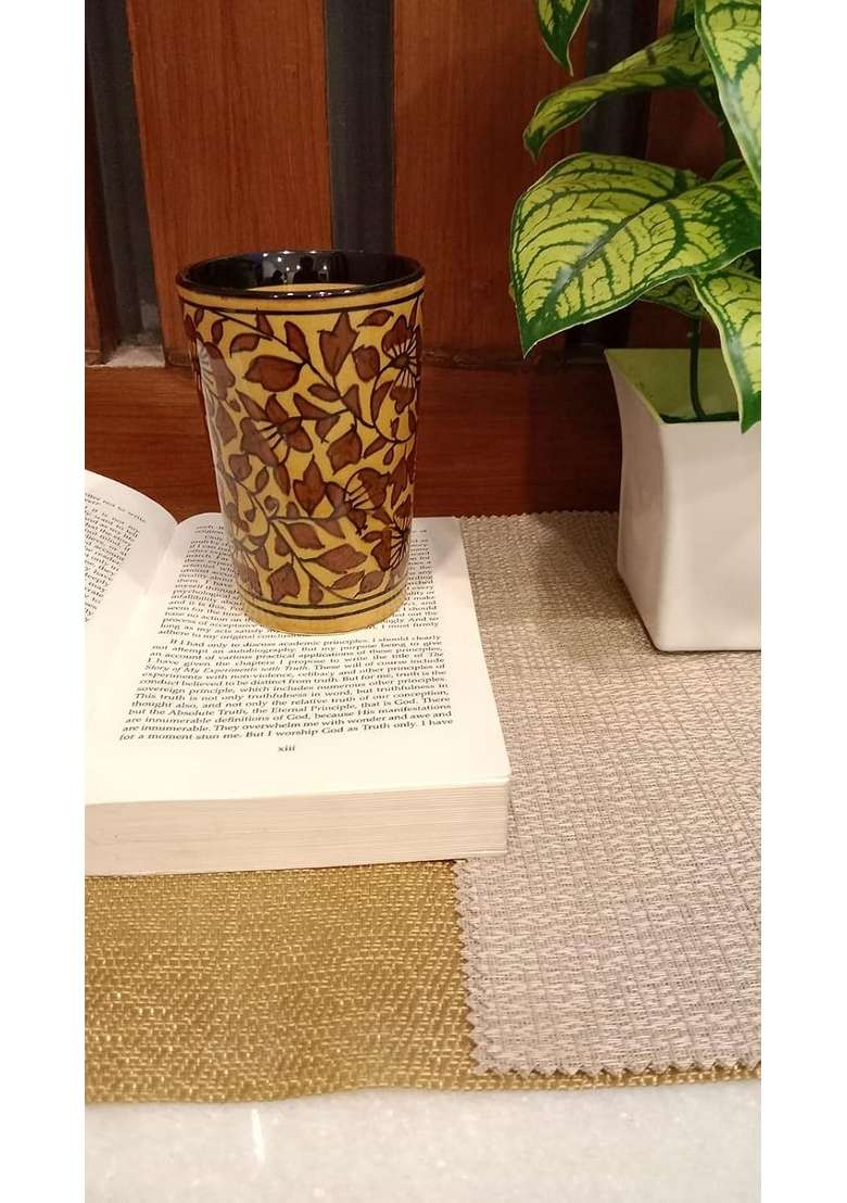 Caffeine Ceramic Handmade Brown Sehra Water Glass | 300 ml | 10.1 fl oz | 6-Piece Set - Indya