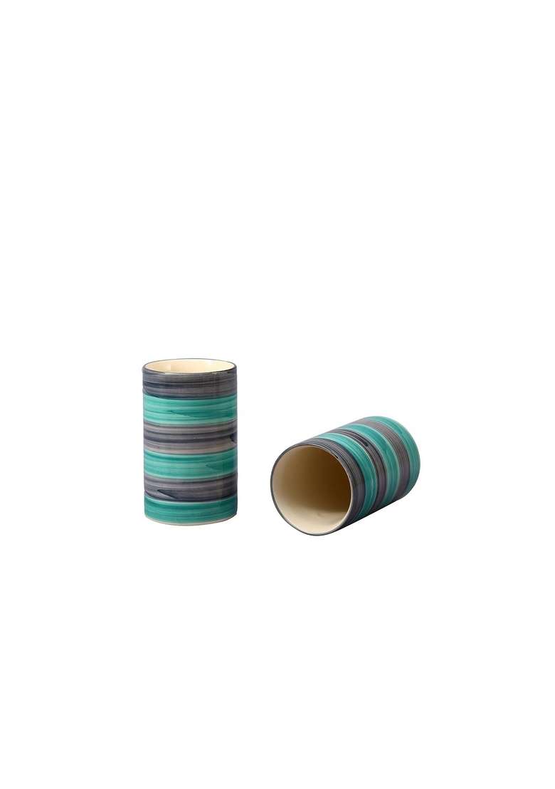 Caffeine Ceramic Stoneware Handmade Sea Green Water Glass | 300 ml | 10.1 fl oz | 4-Piece Set | Dishwasher Safe | Microwave Safe - Indya