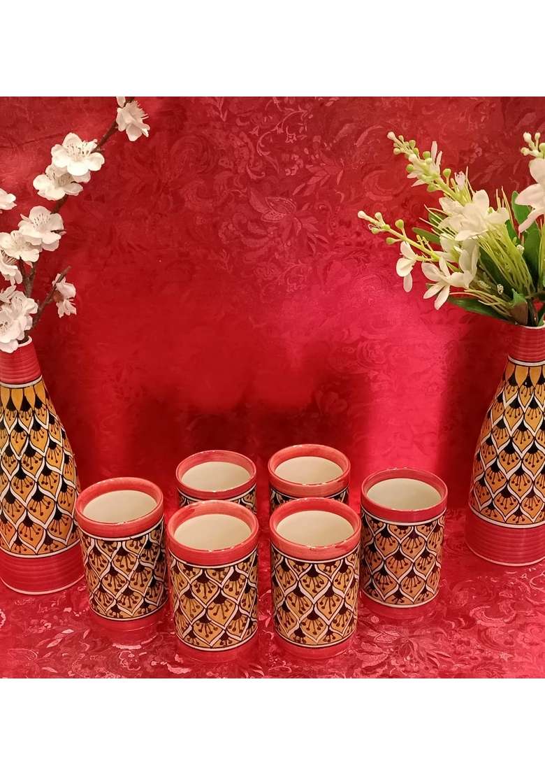 Caffeine Ceramic Handmade Orange Water Glass | 300 ml | 10.1 fl oz | 6-Piece Set - Indya