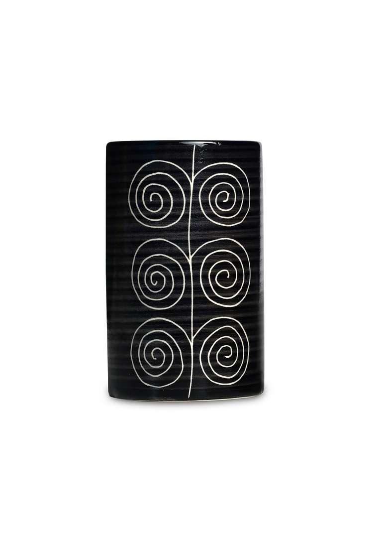 Caffeine Ceramic Stoneware Handmade Black Doodle Water Glass | 300 ml | 10.1 fl oz | 6-Piece Set - Indya