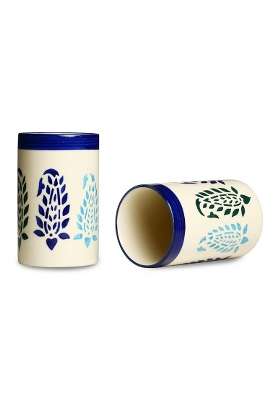 Caffeine Ceramic Stonware Handmade Blue Boota Water Glass | 300 ml | 10.1 fl oz | 2-Piece Set | Dishwasher Safe | Microwave Safe