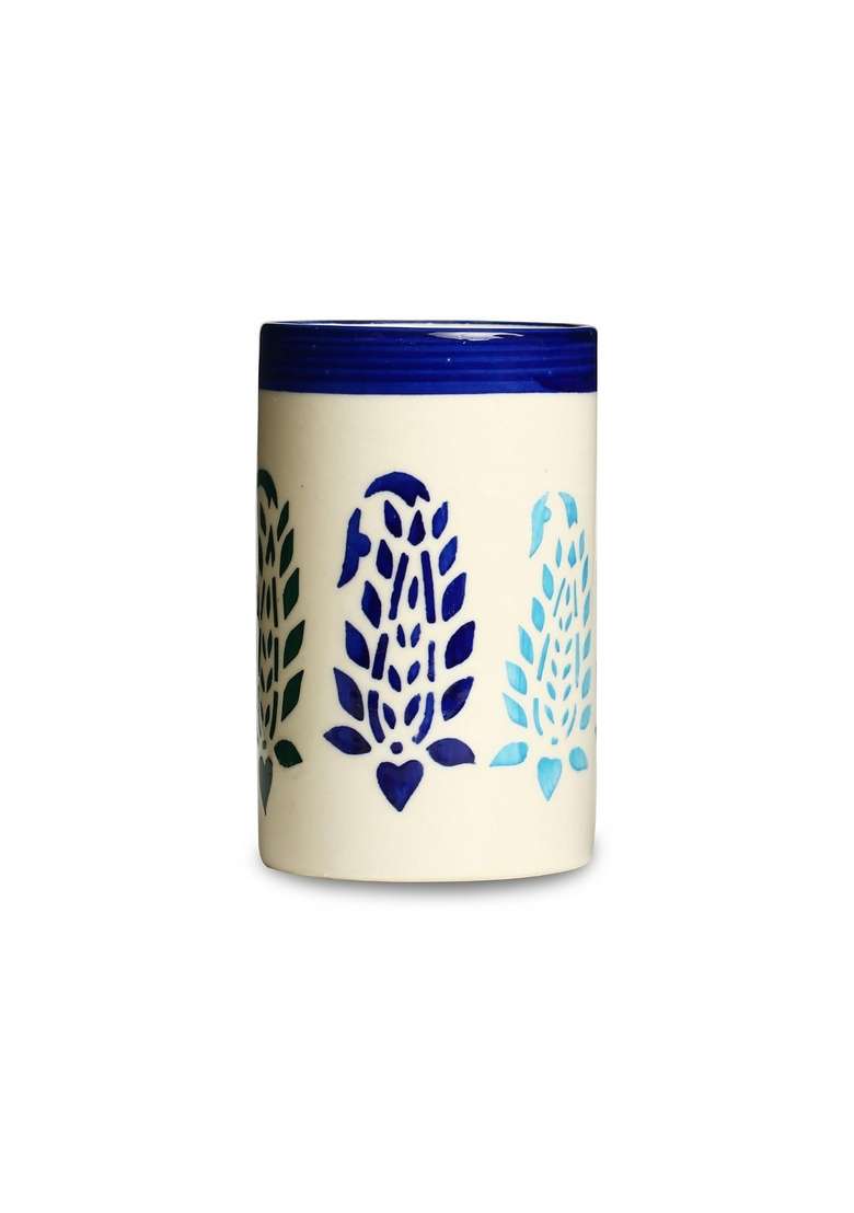 Caffeine Ceramic Stonware Handmade Blue Boota Water Glass | 300 ml | 10.1 fl oz | 2-Piece Set | Dishwasher Safe | Microwave Safe - Indya