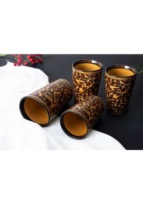 Caffeine Ceramic Handmade Brown Sehra Water Glass | 300 ml | 10.1 fl oz | 4-Piece Set