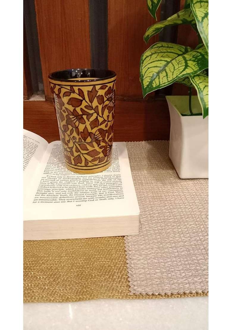 Caffeine Ceramic Handmade Brown Sehra Water Glass | 300 ml | 10.1 fl oz | 4-Piece Set - Indya
