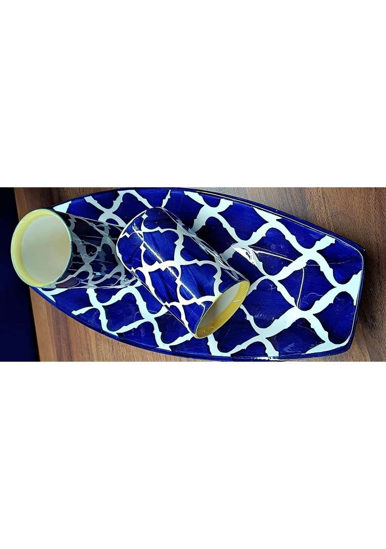 Caffeine Ceramic Stoneware Handmade Blue Umrao Milk and Water Glass | 5-Piece Set | Dishwasher Safe | Microwave Safe - Indya