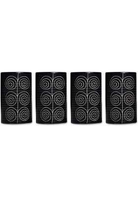 Caffeine Ceramic Handmade Black Doodle Water Glass | 300 ml | 10.1 fl oz | 4-Piece Set