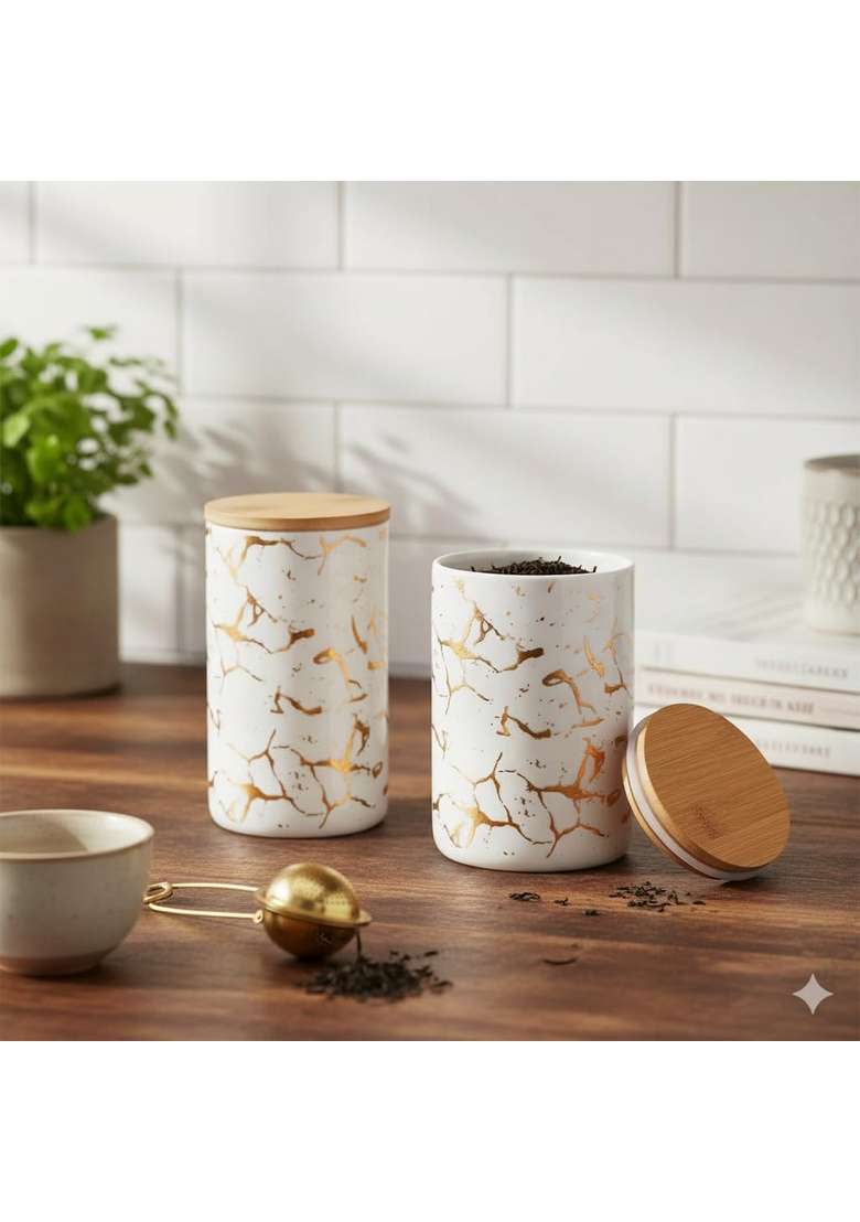 The Better Home Ceramic Glass Jars for Kitchen Storage | 1000 ml | 33.8 fl oz | Pack of 2 - Indya