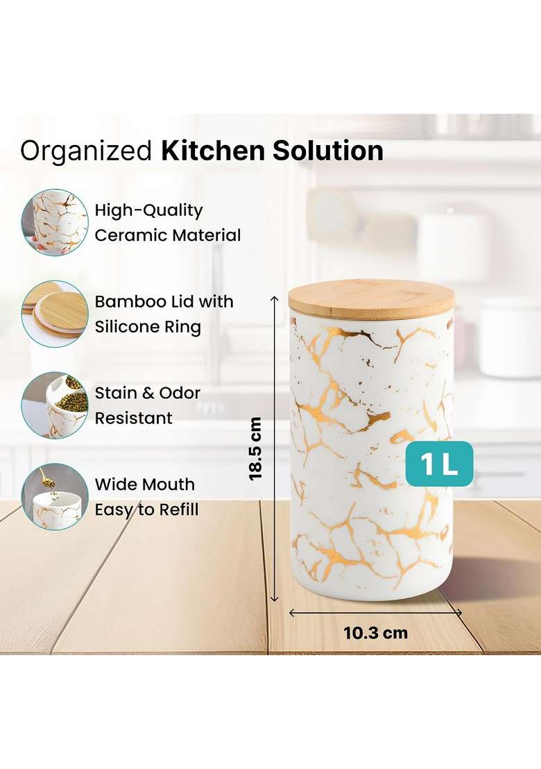 The Better Home Ceramic Glass Jars for Kitchen Storage | 1000 ml | 33.8 fl oz | Pack of 2 - Indya
