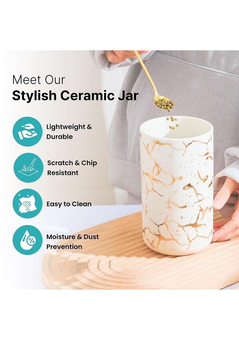 The Better Home Ceramic Glass Jars for Kitchen Storage | 1000 ml | 33.8 fl oz | Pack of 2 - Indya