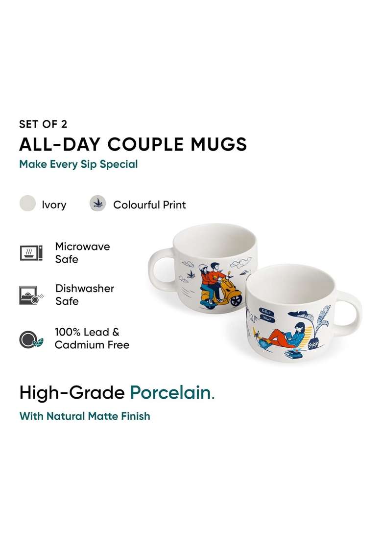 Shay Ceramic Couple Mug Set | 350 ml | 11.8 fl oz | 2-Piece Set - Indya