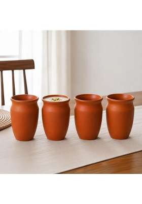 KALAKRITI Natural Terracotta Drinking Tumbler | 500 ml | 16.9 fl oz | Pack of 4 | Handcrafted