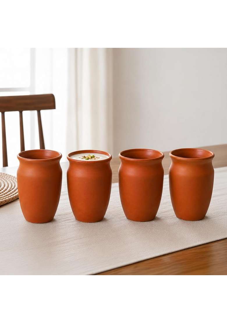 KALAKRITI Natural Terracotta Drinking Tumbler | 500 ml | 16.9 fl oz | Pack of 4 | Handcrafted - Indya